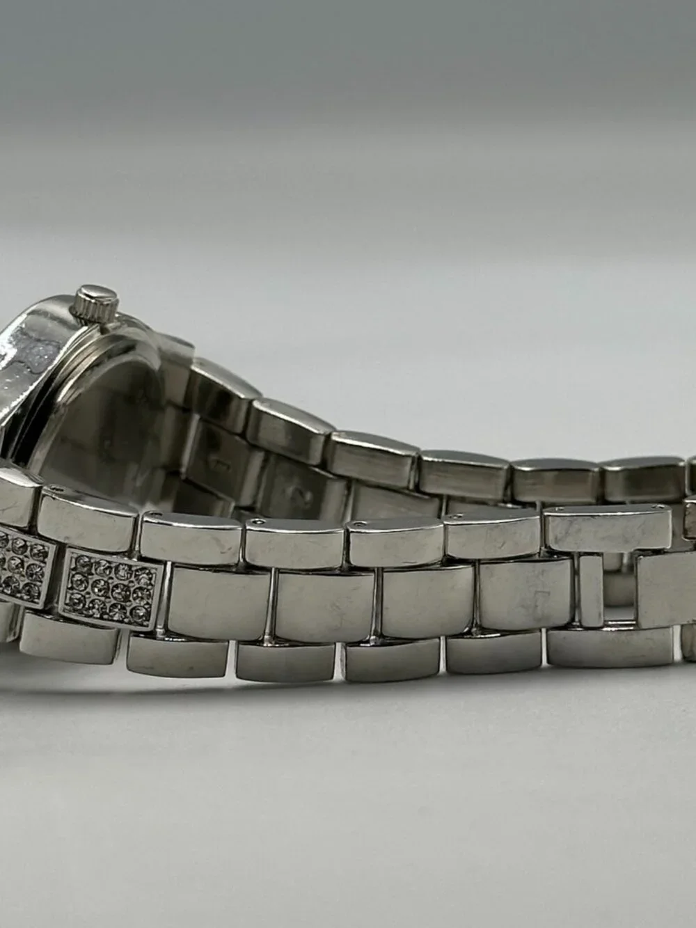 3/$30 Folio Watch Women Silver Tone Crystal Bezel Round Dial 31MM 7.5 Inch